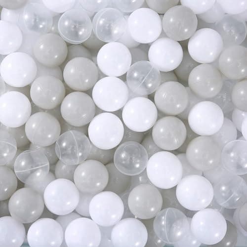 Dekeyoo Ball Pit Balls Pack of 200 - BPA Free, Crush Proof Plastic Balls for Ball Pit, Tent, Playhouse, Children's Toy Balls for Party, Macaron Ocean Balls 2.15 Inch White Clear and Warm Grey - Image 1