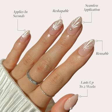 Glamnetic Press On Nails - Honeymoon | Short Almond Nude Fake Nails with 3D Nail Art and Glossy Velvet Finish, Salon Quality | 15 Sizes - 30 Nail Kit with Glue - Image 3