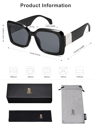 SOJOS Retro Oversized Square Sunglasses for Women Trendy Large Luxury Women's Big Shades SJ2350, Black Frame/Grey Lens - Image 5