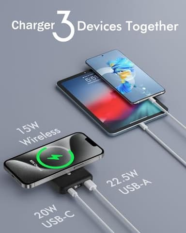 podoru for Magsafe Battery Pack, Foldable 10000mAh Wireless Portable Charger with USB-C Cable LED Display 22.5W PD Fast Charging Magnetic Power Bank for iPhone 16/15/14/13/12 All Series-Black - Image 5