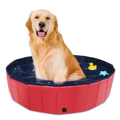 CACSPS Foldable Dog Pool, 39" x 12" Kiddie Pool with Hard Plastic, Non-Slip Dog Bath Tub for Outdoor Backyard, Collapsible Dog Swimming Pool for Kids Dogs Pets (Red) - Image 1