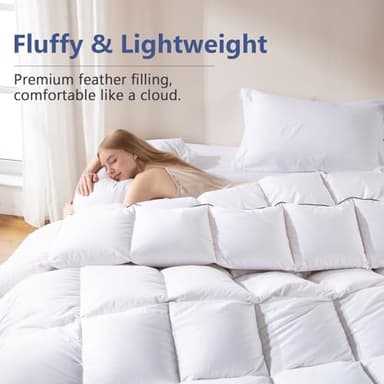 DOWNCOOL Feather Comforter King Size, White Fluffy Duvet Insert King with Ultra Soft 100% Cotton Cover, All Season Luxurious Hotel Bed Comforter with Corner Tabs, 106"x90" - Image 3