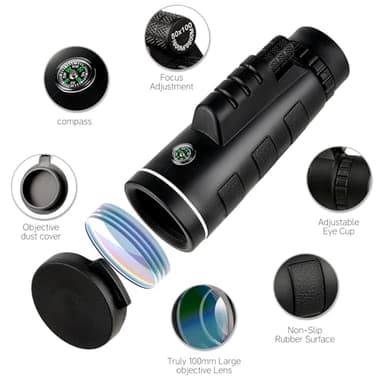 Outdoor Monocular Telescope, 80 * 100 High-Definition High Magnification Monocular Telescope, with Universal Phone Holder, Telescopic Tripod, Suitable for Hiking, Camping, Travel,etc - Image 2