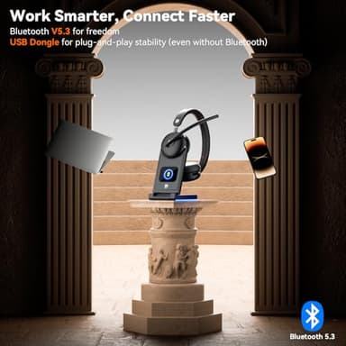Dytole Wireless Headset with Mic for Work-Bluetooth 5.3 Headset with Noise Cancelling, Wireless Headsets with 65Hrs Battery & 10Min Fast Charge, Smart Dock with Digital Display for PC/Computer/Teams - Image 5