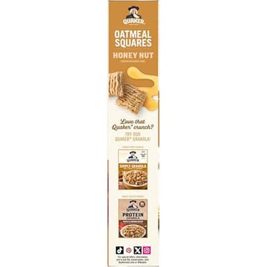Quaker Oatmeal Squares Crunchy Whole Grain Breakfast Cereal, Honey Nut, 14.5 Oz Boxes (Pack of 3) - Image 4