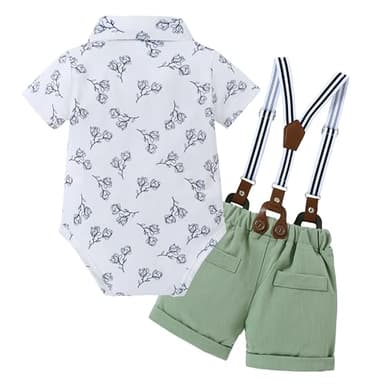 ZOEREA Baby Boy Clothes Suit Infant Short Sleeve Gentleman Outfits Dress Shirt+Bowtie+Suspender Shorts 0-18M - Image 3