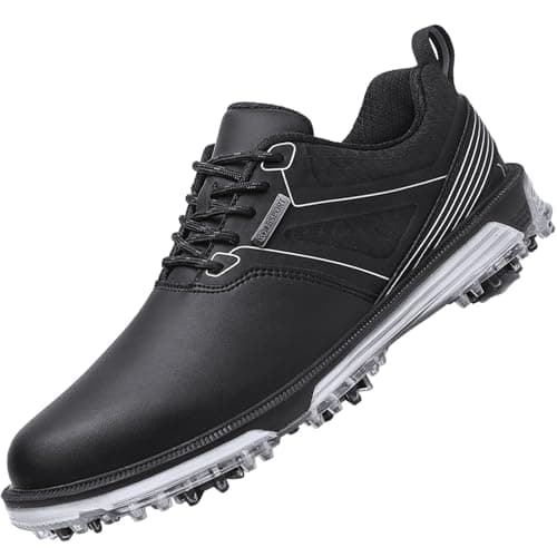 ULTIANT Men's Golf Shoes Fixed Nailless Sole Waterproof Lightweight No-Slip Walking Shoes Size7.5-13(Black,44) - Image 1