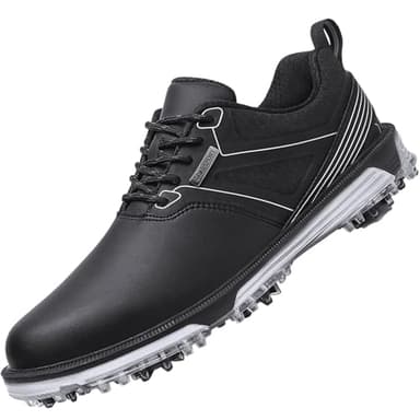 ULTIANT Men's Golf Shoes Fixed Nailless Sole Waterproof Lightweight No-Slip Walking Shoes Size7.5-13(Black,44) - Image 1