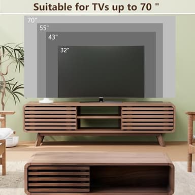 Royal Windsor Modern TV Stand for Living Room, Media Console Cabinet with Socket, Large Entertainment Center with Storage, TV Table with Slatted Sliding Doors and Open Shelves, Reddish Brown - Image 8