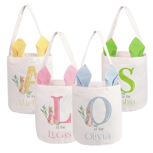 Personalized Easter Basket for Girls Boys Custom Name Initial Easter Bags for Kids Egg Bunny Baskets Party Candy Gifts Storage - Image 1