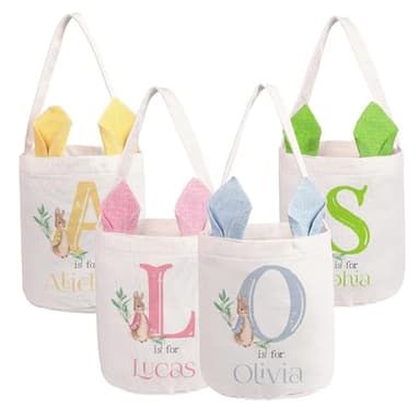 Personalized Easter Basket for Girls Boys Custom Name Initial Easter Bags for Kids Egg Bunny Baskets Party Candy Gifts Storage - Image 1