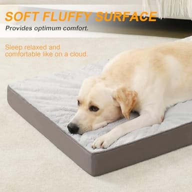 KSIIA Orthopedic Dog Bed, Waterproof, 41 x 27 Inch, Gray, Deluxe Plush, Removable Cover, Durable Zipper, Orthopedic Foam, 3-Inch Thick, For Dogs Up to 80lbs - Image 3