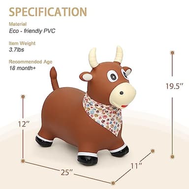 INPANY Bouncy Bull Farm Animal Hopping Toys for 1 2 Year Old Boy Gifts, Ride on Toddler Brown Cow Hopper, Kids Inflatable Jumping Horse, Outdoor Indoor Rubber Bouncer for 3 4 Yr Girl Birthday - Image 3