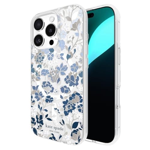 kate spade new york iPhone 16 Pro Case - Compatible with MagSafe - Designer Phone Case - Flowerbed Blue Gems - Image 1