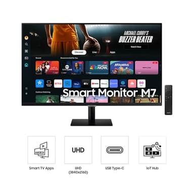 SAMSUNG 32-Inch M7 (M70D) Series 4K UHD Smart Monitor with Streaming TV, Speakers, HDR10, USB-C, Multiple Ports, Gaming Hub, SolarCell Remote, Vision Accessibility Tools, LS32DM702UNXGO, 2024, Black - Image 2