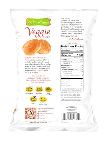 Veggie Chips Lime Chili (6 Pack of 3 Ounce Individual Bags) - Gluten Free, Non-GMO, Vegan, Zero Trans Fats – Wai Lana - Image 2