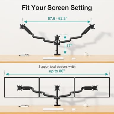 MOUNT PRO Triple Monitor Mount, 3 Monitor Desk Mount for Three Screens up to 32 Inch, Full Motion Gas Spring Heavy Duty Arm Hold up to 19.8lbs Each, Black - Image 8