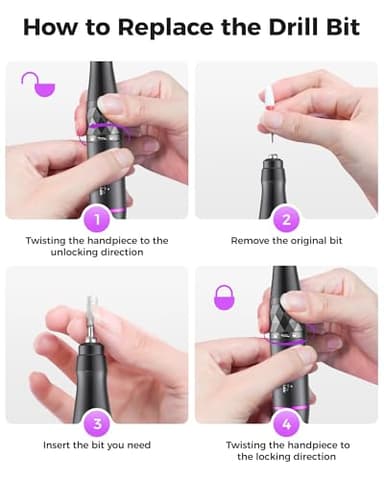 Yomanta Electric Nail Drill Professional Kit: 45,000 RPM USB Rechargeable Efile Nail Drill Nail File with 12 Bits for Polishing Gel/Acrylic Nails- Portable Manicure Tool Set for Salon/Home-Black - Image 8