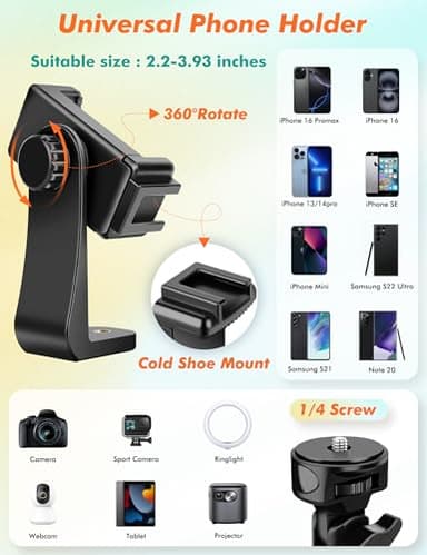 Nineigh 71" Tripod for iPhone, Phone Tripod Selfie Stick with Remote, Cell Phone Tripods & Tall Travel Tripods for Recording Video Selfies Photo, Compatible with iPhone 17 16 15 14 Pro Max 13 Android - Image 6