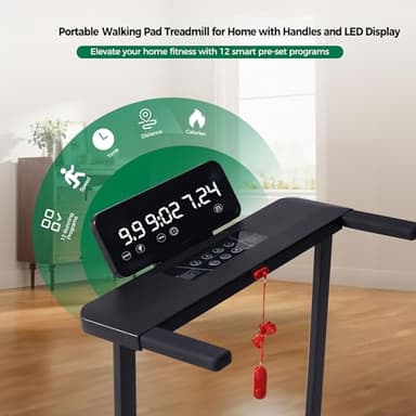 Compact Walking Pad with Handle Bar, Foldable Electric Treadmill with Handles and 3.5HP Powerful, Portable Small Walking Pads Treadmill for Home Small Spaces,400LBS Weight Capacity - Image 2