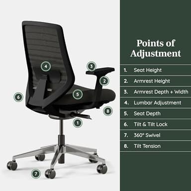 Branch Ergonomic Chair - A Versatile Desk Chair with Adjustable Lumbar Support, Breathable Mesh Backrest, and Smooth Wheels - Experience Optimal Comfort and Support - All Black - Image 5