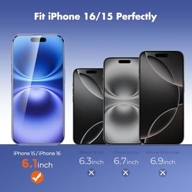UNBREAKcable 3-Pack Screen Protector for iPhone 16/15, Shatterproof Tempered Glass [Easy Installation Frame] [99.99% HD Clear] [Case Friendly] [9H Hardness] [Full Coverage] for Apple 6.1 inch - Image 7