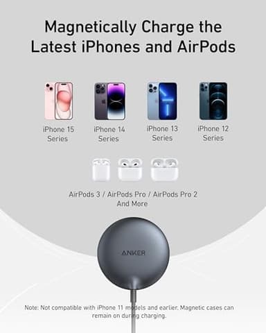 Anker MagSafe Charger Pad, MagGo iPhone 16 Wireless Charging Pad, Qi2 Certified 15W Wireless Charger, Compatible with iPhone 16/16 Plus/16 Pro/16 Pro Max/15/14/13/12 Series (Adapter Not Included) - Image 7