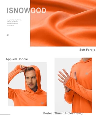 isnowood Sun Shirt UPF 50+ Men's Fishing Shirt Long Sleeve UV Protection Hoodie Rash Guard for Swimming Running Hiking Electric Orange - Image 4
