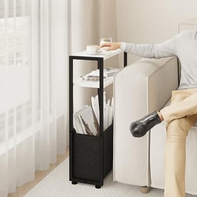 Leomonio Thin Side Table, Narrow Side Table with Fabric Basket, Narrow Table for Small Spaces, Thin Bedside Table for Living Room, Bedroom - Image 6