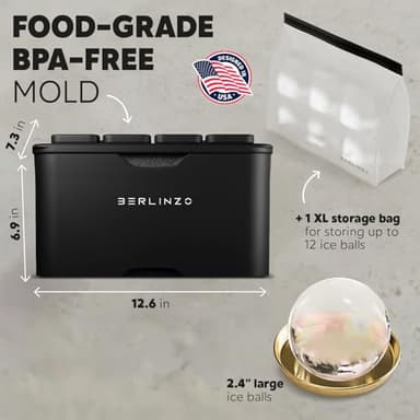 Berlinzo Premium Clear Ice Ball Maker Mold - 8 Large 2.4" Crystal Clear Ice Balls for Whiskey, Cocktails & Bourbon - Easy-to-Remove Mold for Ice Spheres - XL Storage Bag Included (Non-Electric) - Image 4
