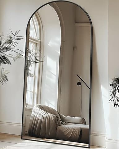 Antok Full Length Mirror, 76"x34" Floor Mirror with Stand, Hanging Mounted Mirrors for Bedroom, Living Room, Cloakroom, Dining Room, Black, Arched - Image 2
