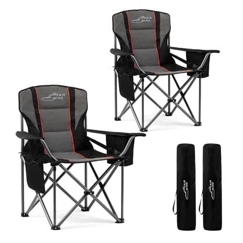 FAIR WIND 2 Pack Oversized Fully Padded Camping Chair with Lumbar Support, Heavy Duty Cooler Bag Fold Chair Support 450 LBS - Image 1