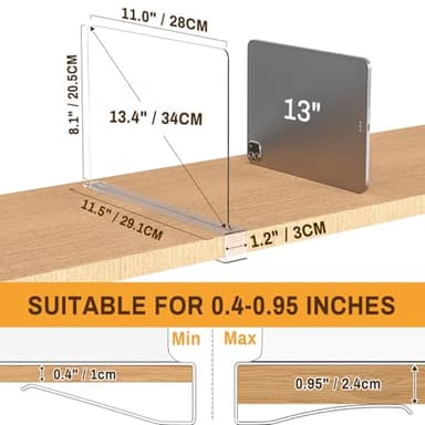 Ginbel Direct 12 Pack Closet Shelf Dividers Organizer Purse Clothes Organization Acrylic Clear Tall Divider Separators for Wood Wire Thick Shelves Kitchen Office Bookshelf Storage Handbags Bag Sweater - Image 3