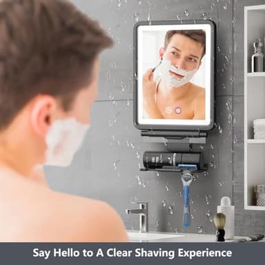 Heated Shower Mirror Fogless for Shaving, 3 Colors Stepless Dimmable Lights Fogless Mirror for Shower, Rechargeable Anti Fog Shaving Mirror for Shower with Razor Holder for Men, Light Memory Function - Image 8