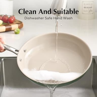 Redchef Non Stick Ceramic Frying Pan Set, Non Toxic Ceramic Pans for Cooking, 8" 9.5" 11" Skillet Set, No PFAS & PTFE & PFOA with Stainless Steel Handle, Dishwasher & Oven Safe Max up to 842°F (Green) - Image 8