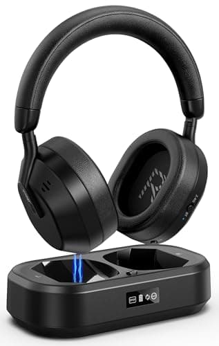 Ensemble-TV Wireless Headphones with LED Display, Bluetooth V5.3, No Lip-Sync Delay, Plug and Play, Gifts for Elderly (Black)