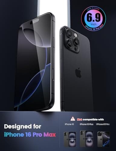 Lamicall Screen Protector for iPhone 16 Pro Max (6.9"), [Top 9H Tempered Glass Film], Easy Alignment Frame, Fingerprint Resistant, 0 Bubbles, HD Clear for iPhone 16 Pro Max Tempered Glass - [2 Pack] - Image 2