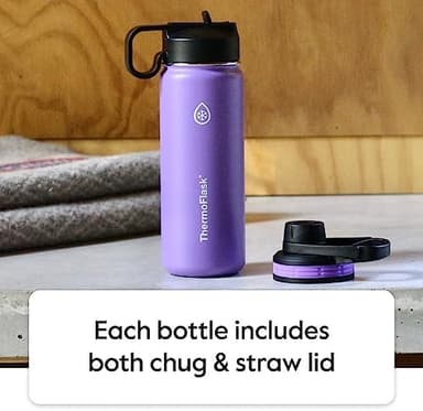 ThermoFlask 40 oz Double Wall Vacuum Insulated Stainless Steel Water Bottle - Reusable with Leakproof Chug & Straw Lids - Keeps Drinks Cold 24 hr/Hot 12 hr - Easy Maintenance - Gym/On-the-Go, Plum - Image 4