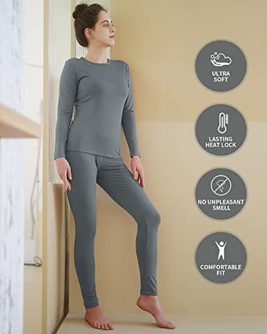 WEERTI Thermal Underwear for Women Long Johns with Fleece Lined, Base Layer Women Cold Weather Top Bottom Grey - Image 5
