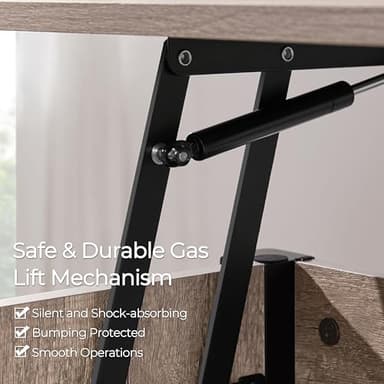 Yaheetech Gray Coffee Table, Lift Top Coffee Table with Hidden Compartment & Shelf, Lift Up Dining Table for Living Room Reception, Retro Central Table with Wooden Lift Tabletop, 41 inch L - Image 6