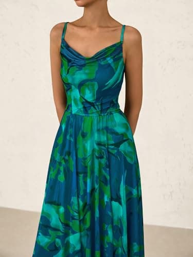 BTFBM Women Summer Floral Maxi Dresses Elegant Spaghetti Strap Dress Printed Party Dress Beach Long Dresses(Floral Green,Large) - Image 8