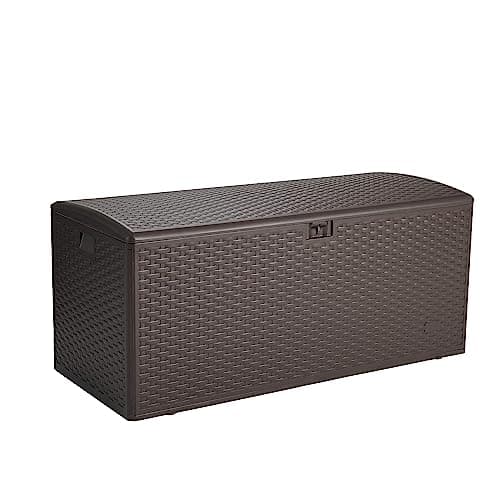 Amazon Basics Outdoor Patio Storage Box 150 Gallon Deck Box, Waterproof and Weather-resistant, Furniture Cushions Garden Tools, Brown - Image 1