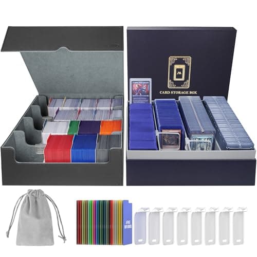 AFIING Trading Card Storage Box 6000+ Capacity – DIY Toploader Case w/ 24 Dividers & 8 Supports, Fits 3x4 Rigid Card, Deck Box for MTG TCG Sports Cards– Black & Grey - Image 1