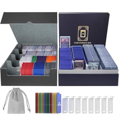 AFIING Trading Card Storage Box 6000+ Capacity – DIY Toploader Case w/ 24 Dividers & 8 Supports, Fits 3x4 Rigid Card, Deck Box for MTG TCG Sports Cards– Black & Grey - Image 1