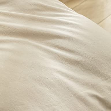 BESTOUCH Duvet Cover Set 100% Washed Cotton Linen Feel Super Soft Comfortable Chic Lightweight 3 PCs Home Bedding Set Solid Almond Milk Grey Queen - Image 6