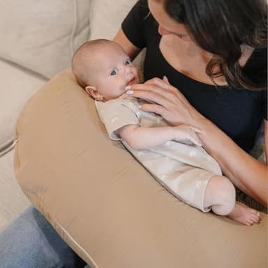 Konssy Muslin Nursing Pillow Covers, Soft and Cute Nursing Covers for Breastfeeding Pillows, Ideal for Newborn Baby Boys and Girls (Camel, Moon) - 2 Pack - Image 2