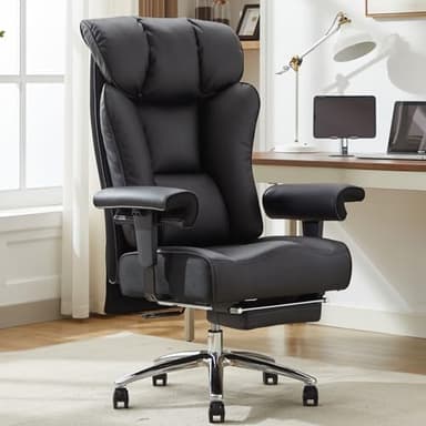 Efomao Ergonomic Office Chair 450LBS with Foot Rest, High Back PU Leather Executive Office Chair with Adjustable Armrests, Lumbar Support for Home or Work, Computer Chair, Black - Image 2