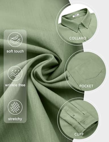 COOFANDY Mens Long Sleeve Button Down Shirt Untucked Stretch Denim Dress Shirt with Pocket Light Green - Image 5