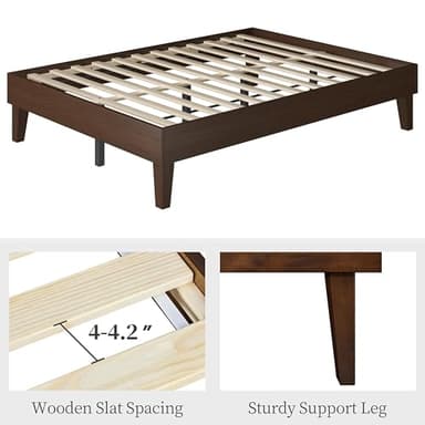 Yaheetech Full Bed Frame Natural Solid Wood Platform Bed with Wooden Slats Support, 12-inch Underbed Space for Storage, Noise-Free Design, Easy Assembly, Dark Walnut Finish - Image 7