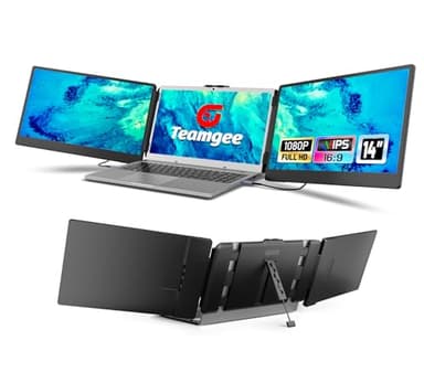 Teamgee 14" Laptop Screen Extender, FHD 1080P IPS Triple Portable Monitor for 13''-17" (Diagonal) Laptop, HDMI/USB-A/Type-C Plug & Play, Built-in Speakers & Adjustable Stand, for Mac/Wins/Android/Dex - Image 1